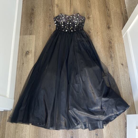 Blondie Niles Sz 9 Corset Gem Mesh Black Maxi Dress Event Sleeveless Romantic - Picture 2 of 16